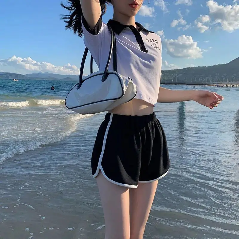 Pantalones cortos de verano para mujer, informales, sociales, de cintura alta, holgados, de algodón y lino, con cordón, bolsillo, dobladillo enrollado, minimalista, versátil y elegante