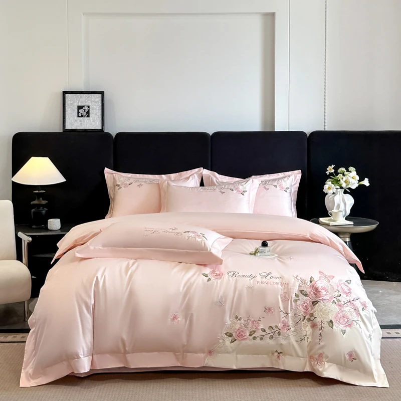 100% Cotton Bedding Set Luxury Flowers Butterfly Embroidery Quilt/Duvet Cover Fitted Bed Sheet Sets Pillowcases Home Textile