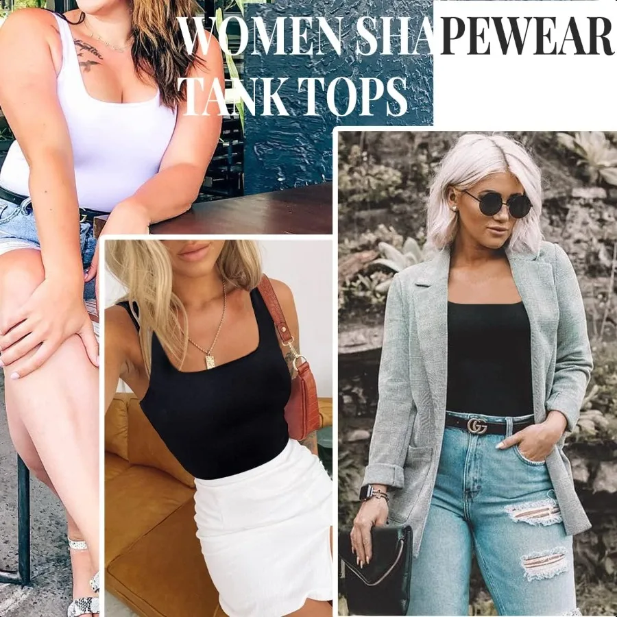 女性おなかコントロールシェイプウェアタンクトップ Seaml スクエアネック Comprion トップス痩身ボディシェイパーキャミソール