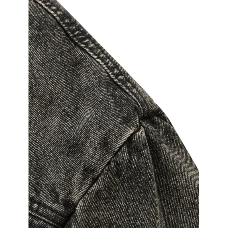 سترة من قماش الدنيم ذات ياقة ثابتة سهلة النجاح للرجال سترة سميكة من القطن الأسود المغسول