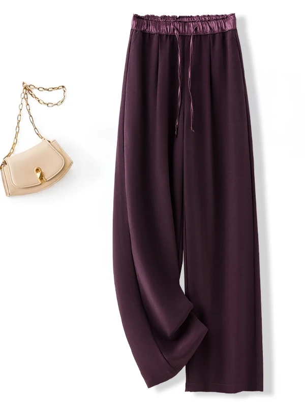 

Slim Fit Широкие брюки из ледяного шелка Женские летние тонкие прямые повседневные драпированные свободные брюки для женщин больших размеров с грушей