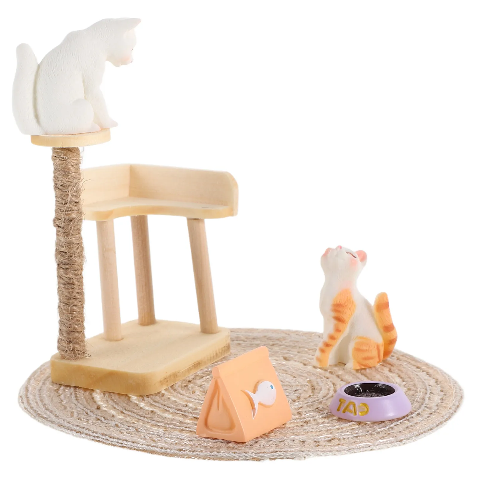 

Набор миниатюрных деревянных игровых комплексов для кошек: реалистичный игровой набор для кошек для кукольного домика, миниатюрных сцен и творческих игр