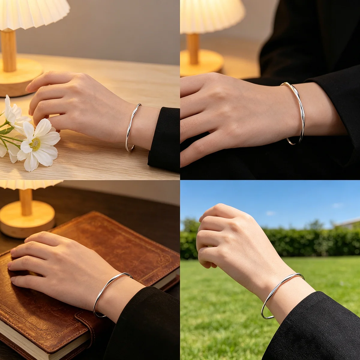Minimalist Mobius Twist Cuff Bangle for Women, Chic Textured Open Adjustable Bracelet, Daily Wear Niche Design Jewelry, Mothers Day Birthday Gift for Her