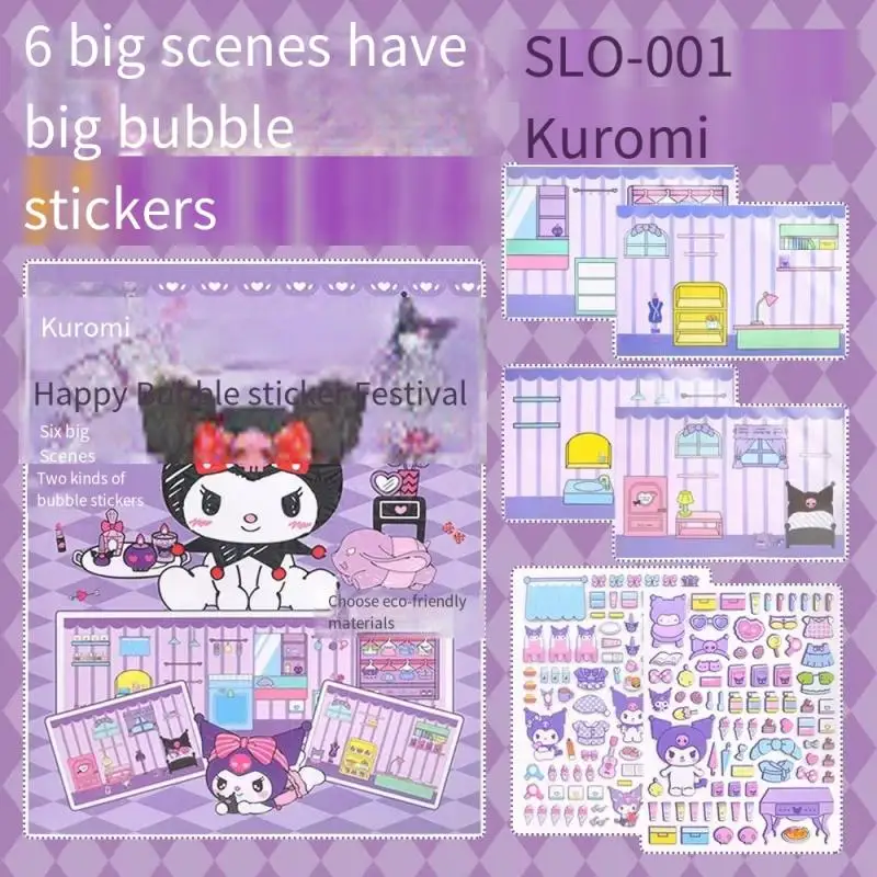 Japan Anime Sanrios Quiet Book Cartoon Cute Kt Kuromi Melody Bubble Stickers Multiple Scenes No Cropping Required Diy Puzzle Toy