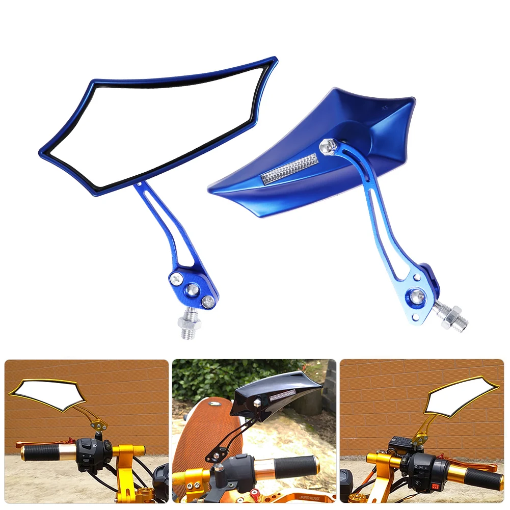 1 Pair Universal  Motorcycle Rear View Mirrors CNC Aluminum Blue Anti-glare Side Rearview Mirror for Honda Yamaha Suzuki Scooter