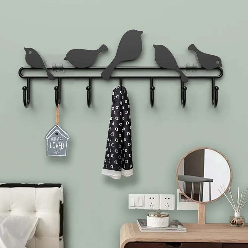 7 Hooks Metal Bird Coat Rack Wall Mounted Modern Style Home Storage Rack for Clothes Hats Bags and Towels Heavy Duty Iron Hanger
