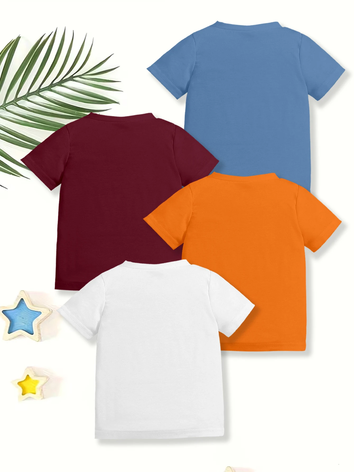 4 pieces: Boys Daily Casual T-shirt Cartoon Car Wheel Letter Print Summer Breathable Cotton Tee