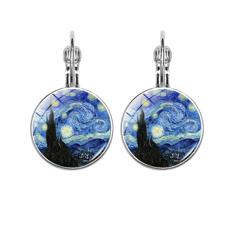 Classic Van Gogh Starry Sky Earrings Time Gem Charm Art Pattern Pendant Punk Women's Earrings Newjewelry for Women Gift