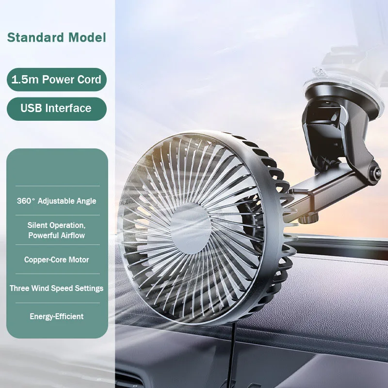 Lenovo 12V/24V Car Fan Compact Electric Fan for Trucks and Vans Adjustable Suction Cup Mount for Vehicle Air Conditioning