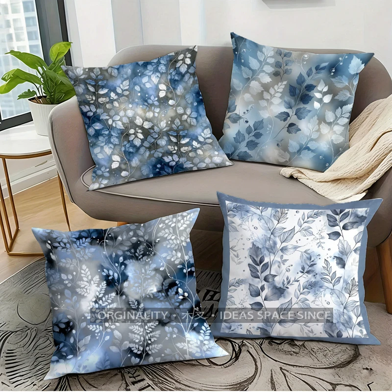 Blue Leaf Throw Pillow Covers Pattern Cushion Cover Suitable for Sofa Bedroom Car Pillow Cover