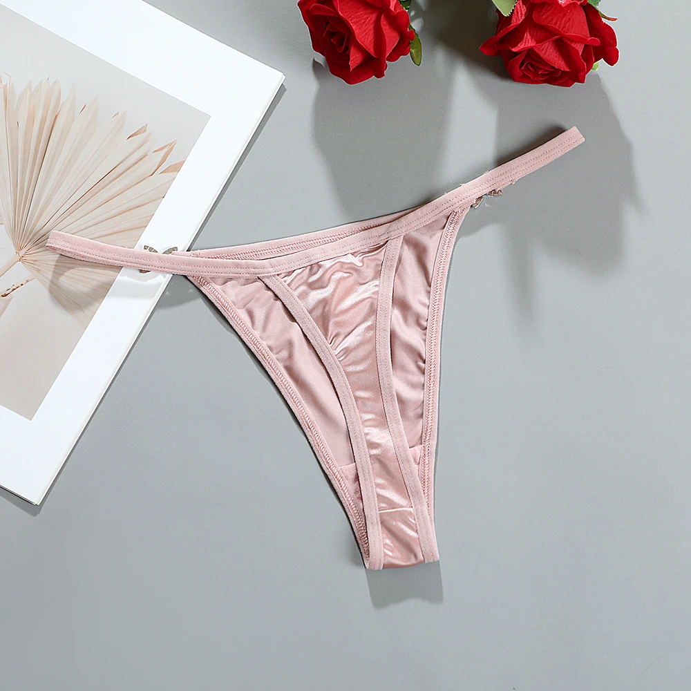 Damen-Dessous-Unterwäsche, nahtloser Satin-Strass-Tanga, hautfreundlich, atmungsaktiv, Low-Rise-Diations-Slip, G-String – Detail 12
