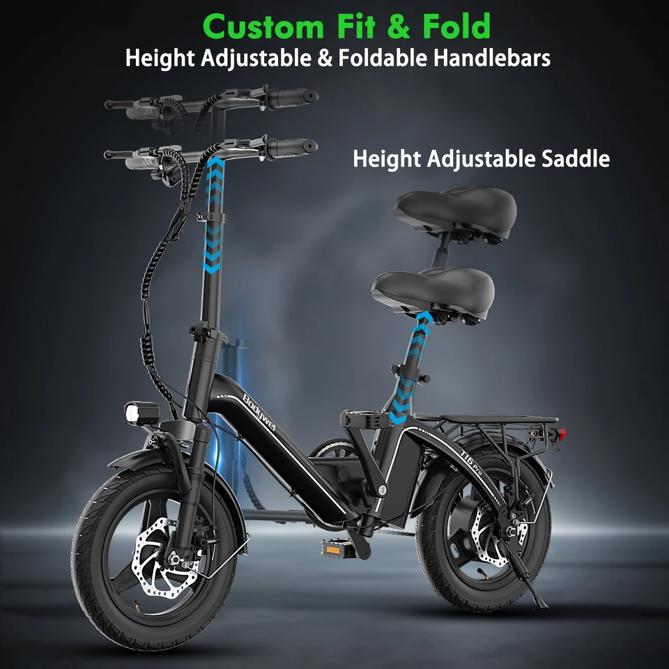 14' Foldable Electric Bicycle for Adult, Peak 500W Motor with 36V 10.4Ah Removable Battery EBike Dual Disc Brake Bodywel T16pro image 12