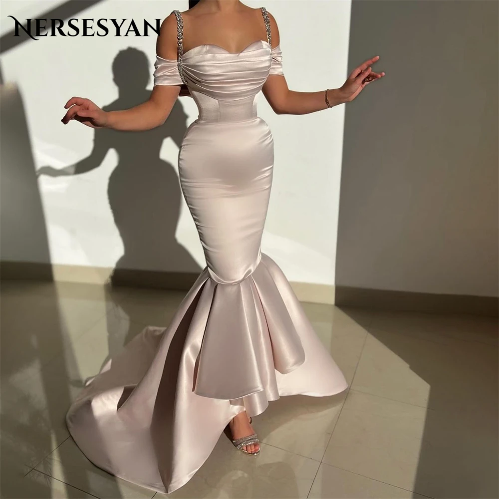 Nersesyan Sea Shell Mermaid Evening Dresses Pleated Swetheart Glitter Spaghetti Straps Prom Dress Puffy Skirt 2024 Party Gowns