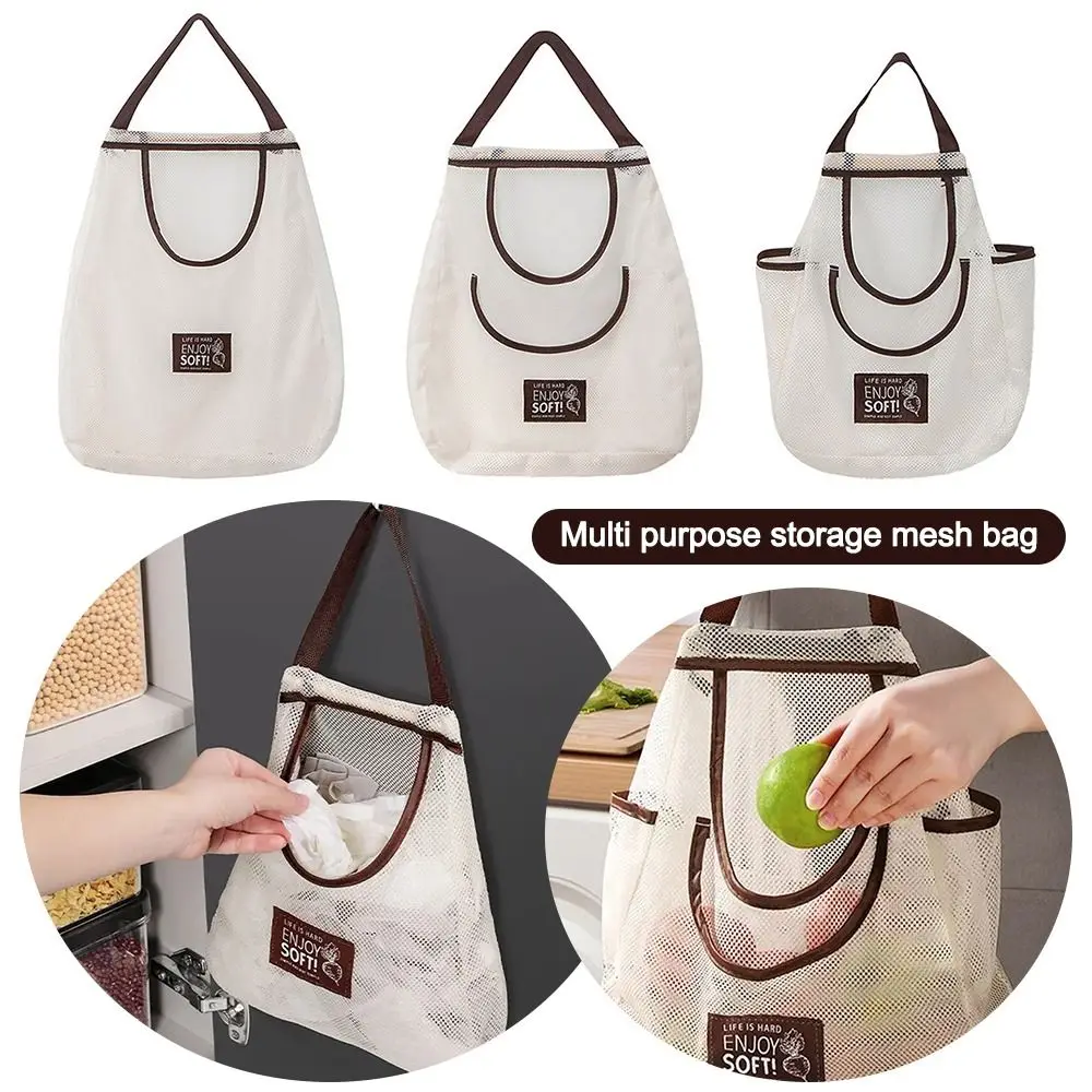 

Durable Large Capacity Vegetable Storage Bag Hollow Reusable Underwear Socks Hanging Bag Widen Handle Kitchen Mesh Bag Home