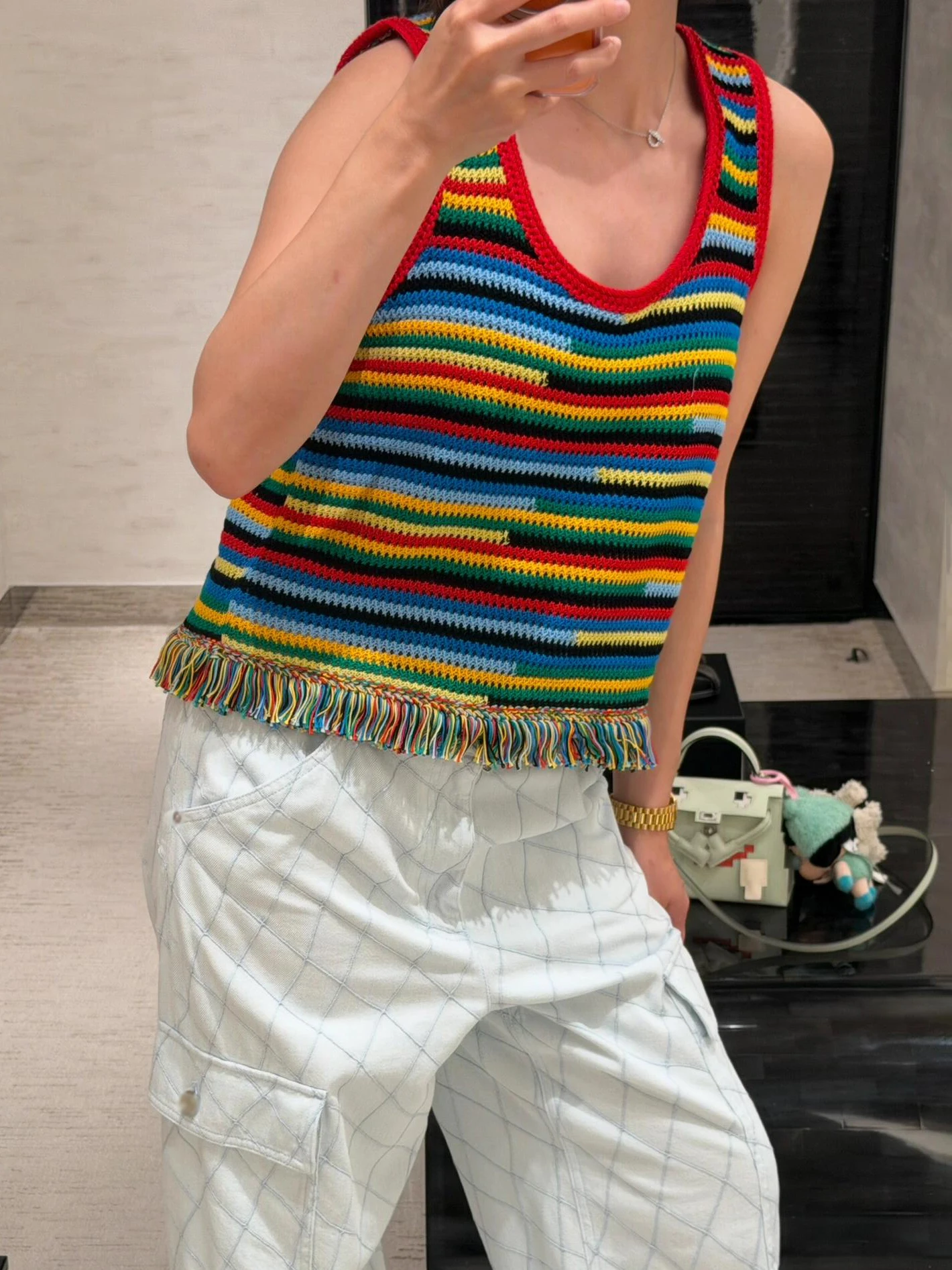 

Stunning Striped Women's Vest Summer Fashion Anti-Aging Dopamine Clothing Unique Beautiful Top U-Neck Short Length