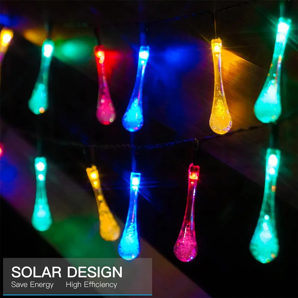 22M 200LED Solar String Lights Outdoor Waterproof Water Drop Solar Lights with 8 Modes Solar Party Lights Outdoor 347