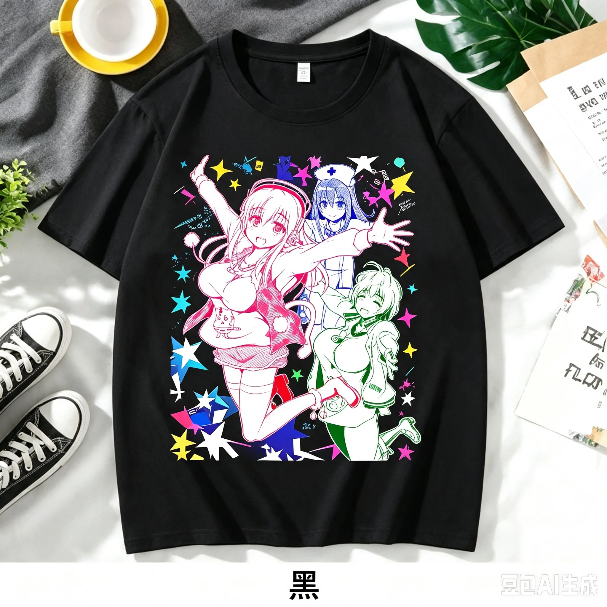 Unisex Casual Crew Neck Short Sleeve T-shirt Printed Suzu Fujimi and Masaki Watanuki from Super Sonico Women And Men T-Shirt