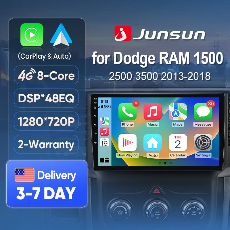 Junsun ستيريو سيارة ل دودج رام 1500 2013-2019 نظام ذكي لاسلكي Carplay أندرويد السيارات لتحديد المواقع والملاحة واي فاي 4G DSP SWC