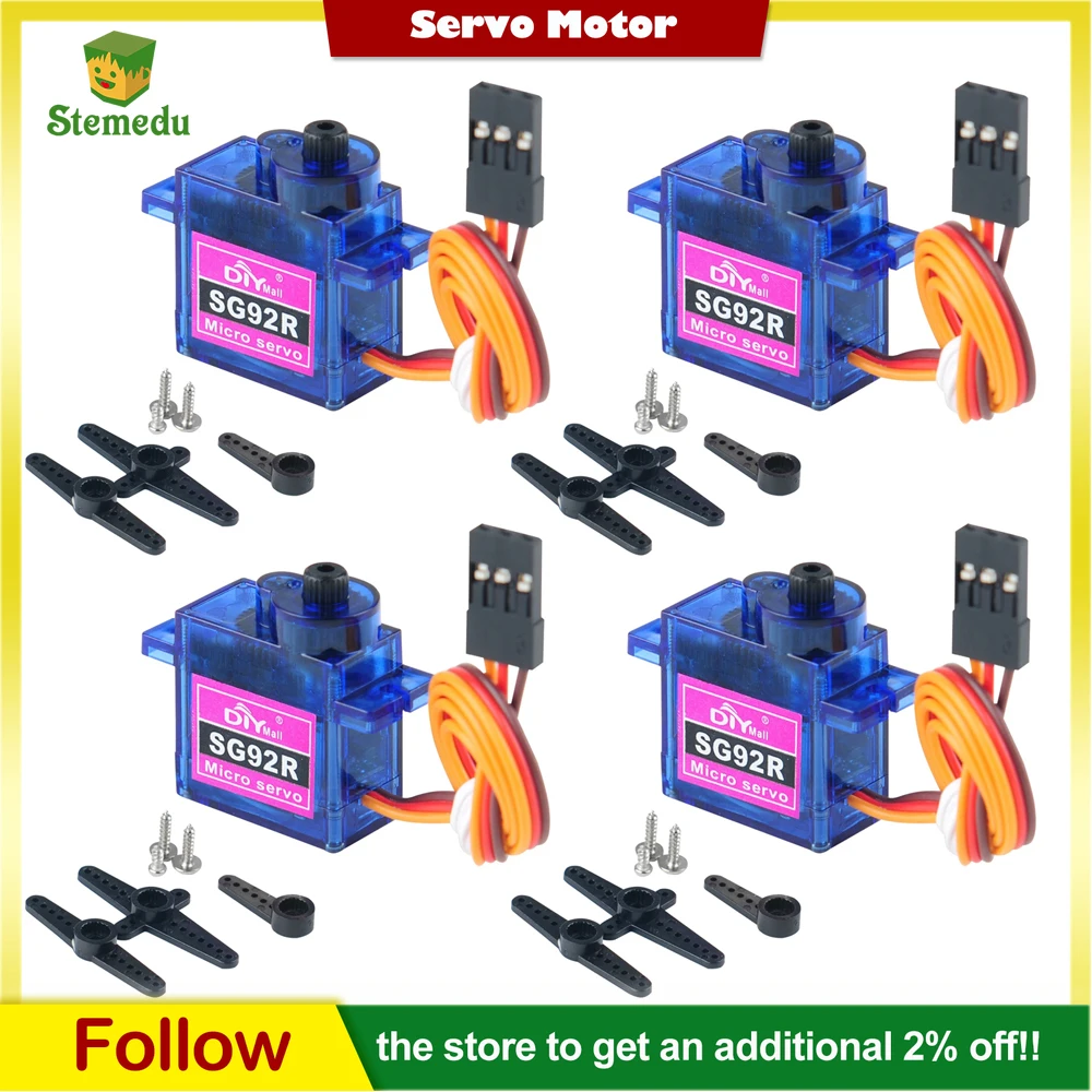 

4 шт. микро-сервоприводы SG92R 9 г с углом поворота 180/270/360 градусов для радиоуправляемых роботов, вертолетов, самолетов, автомобилей, лодок