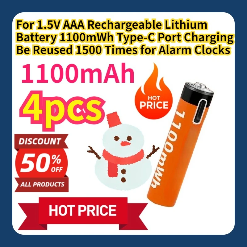 

For 1.5V AAA Rechargeable Lithium Battery 1100mWh Type-C Port Charging Be Reused 1500 Times for Alarm Clocks