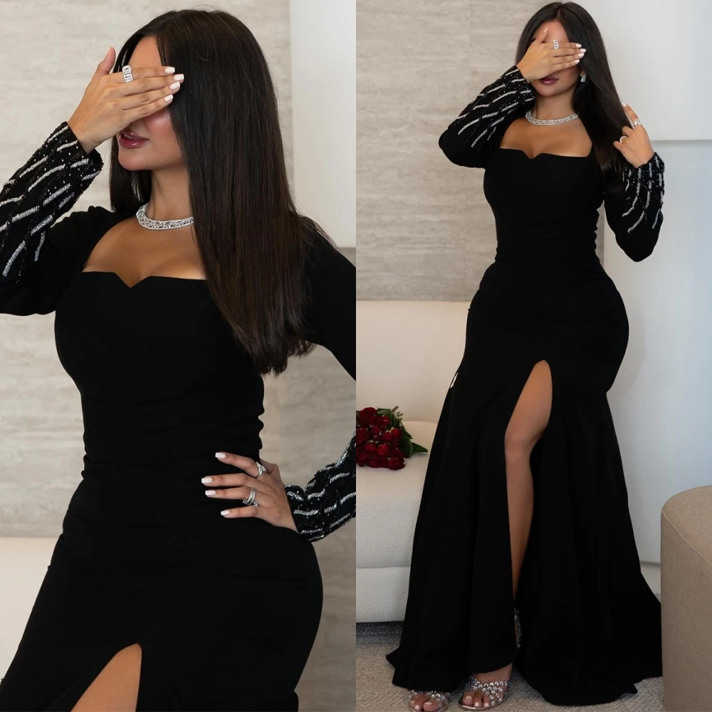 

Customized Elegant Square Collar Evening Dress and Exquisite Jersey Special Occasion Gowns and Classic Long Sleeves Prom Dresses