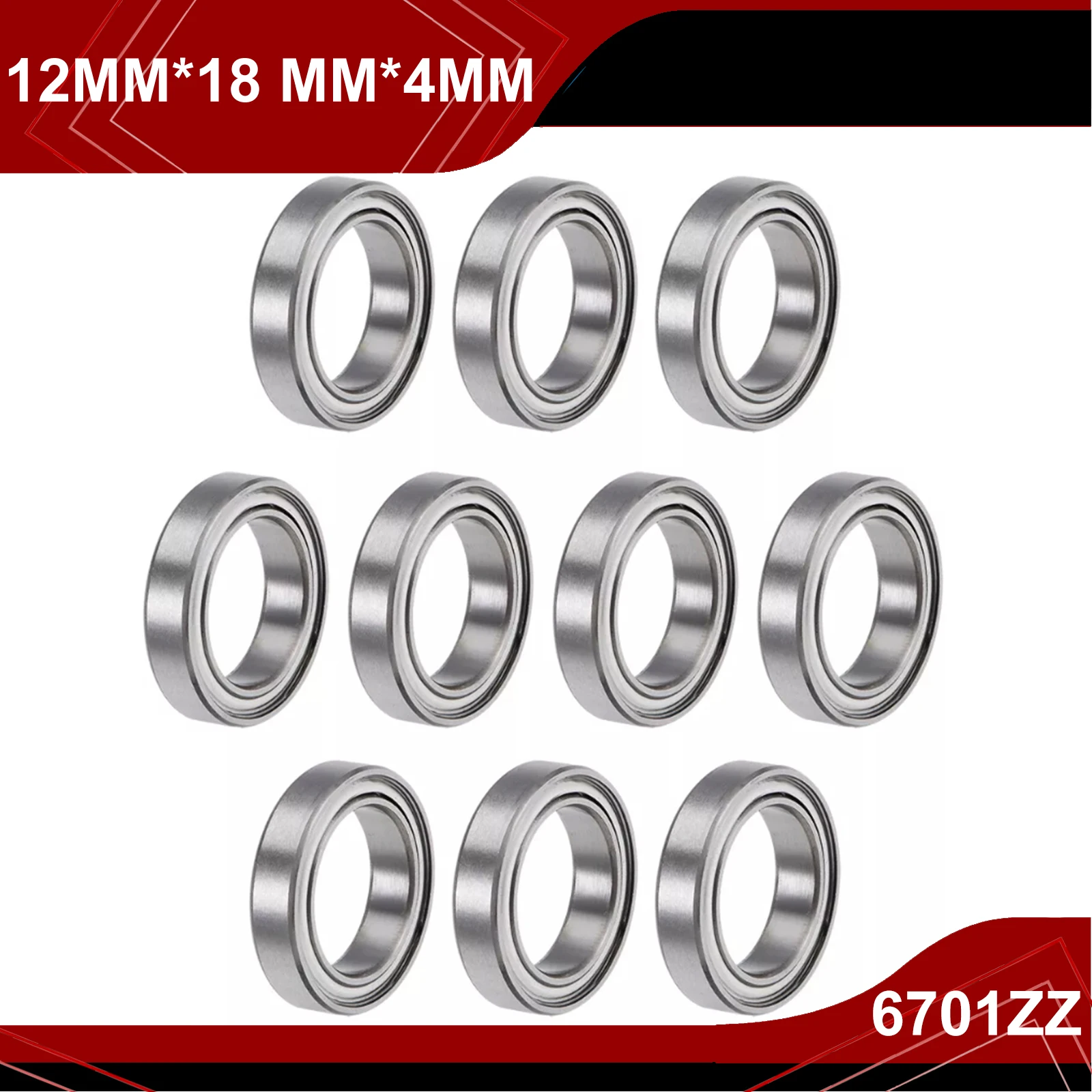 Deep Groove Ball Bearings Z2 12x18x4mm 6701ZZ Double Shielded Chrome Steel Bearing steel 10X For Auto Car Motor Electric Curtain