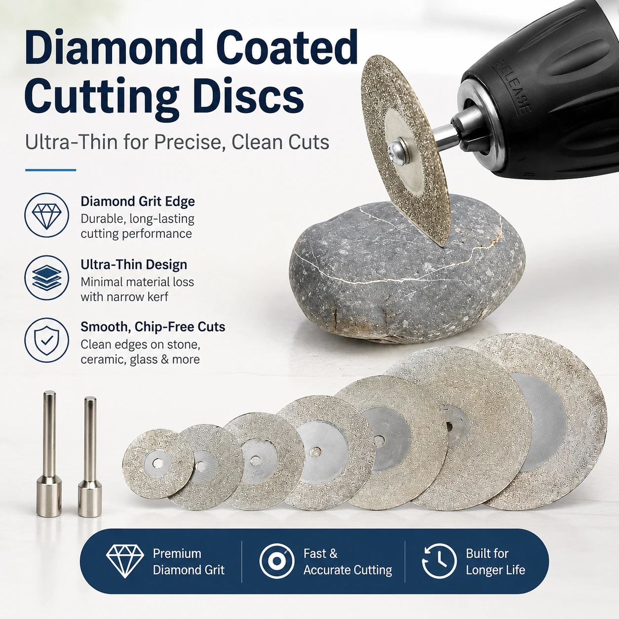 10Pcs Diamond Cutting Discs Mini Saw Blade Set with 2/3 Mandrels for Dremel Rotary Tool Glass Jade Ceramic Cut Off Wheel
