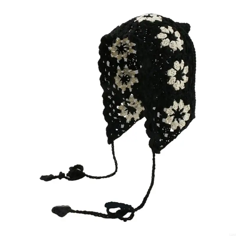 قبعة فنية مخرمة مع زخارف زهور رقيقة وغطاء رأس خفيف الوزن للنساء