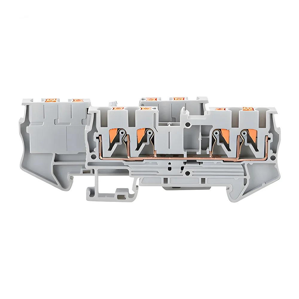 50Pcs PT4-QUATTRO 4 Din Rail Terminal Block Conductor Push In Spring Screwless Feed Through Terminal Strip Wire Conductor