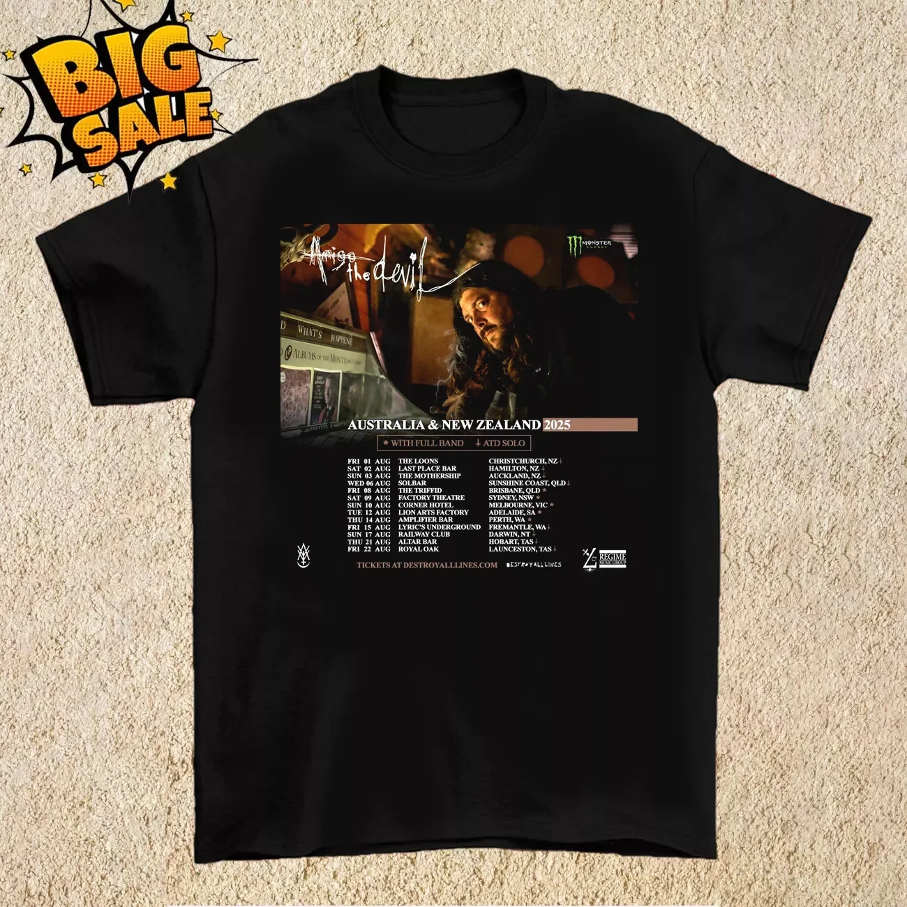 Amigo The Devil Solo Australia New Zealand Tour T Shirt Size S-5XL
