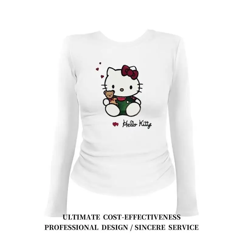 

Женская футболка Sanrio Hello Kitty с длинными рукавами из чистого хлопка, весенне-осенняя, в корейском стиле, с мультяшным принтом, стандартный крой на плечах