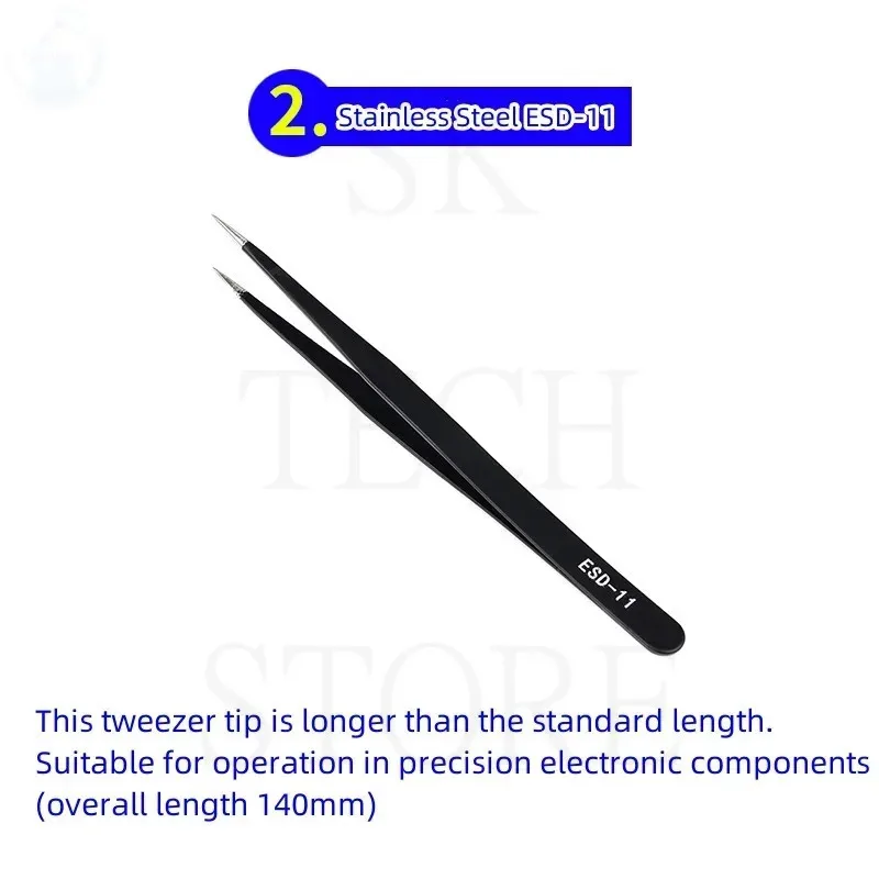 6PCS ESD Stainless Steel Tweezer Set Precision Maintenance Industrial Repair Curved Tool Home Working Model Making Hand Tool Set