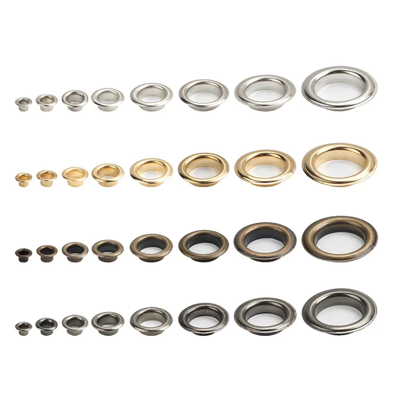 100set argento 3mm-20mm occhiello in ottone passacavo con rondella anelli rotondi in pelle per scarpe fai da te borsa cintura cappello tenda