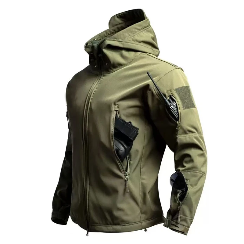 

Men Military Tactical Winter Autumn Warm Sharkskin Fleece Hood Cargo Jackets Camping Hiking Climbing Hunting Outdoor Waterproof