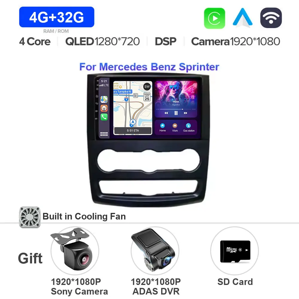 Android 15 Auto Multimedia Videospeler GPS Stereo met CarPlay WiFi 5G DSP voor VW Crafter Mercedes Benz Sprinter