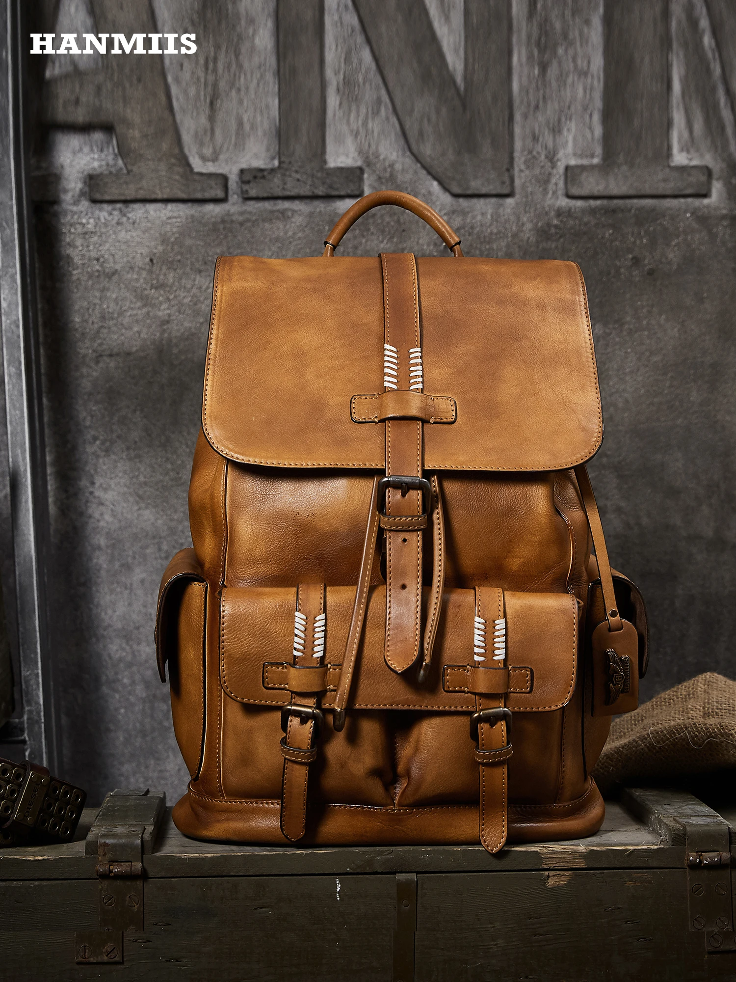 HANMIIS New Full-Grain Leather Large-Capacity Backpack & Travel Bag | Premium Men's Business Laptop Rucksack & Weekender Daypack