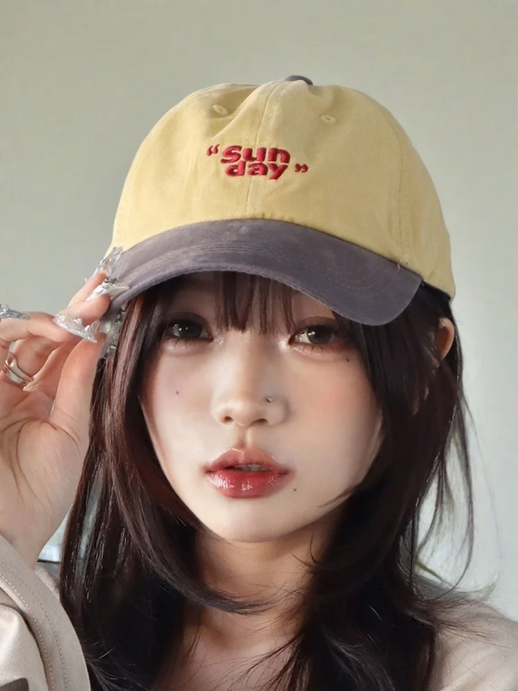 

Spring and summer retro color matching baseball cap letter embroidered cap contrasting color casual visor trendy brand