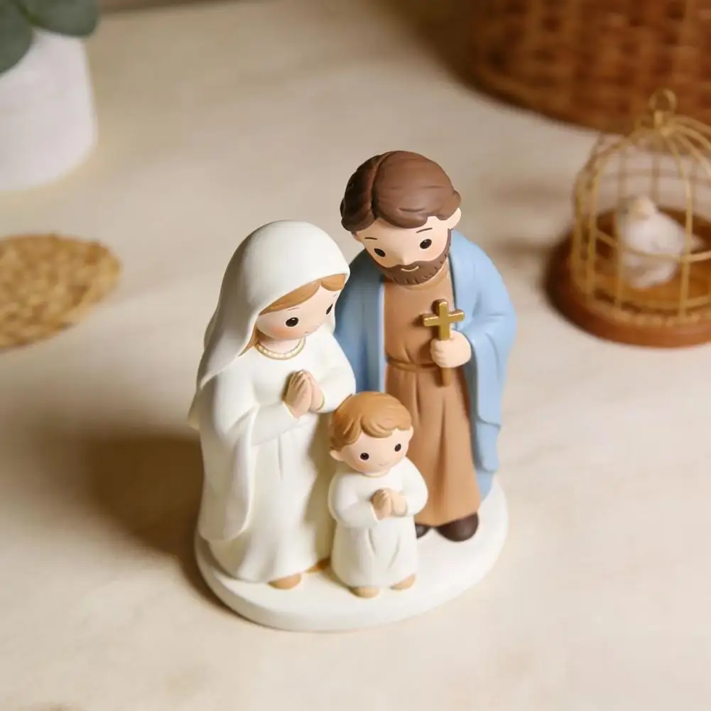 Home Decor Christmas Nativity Scene Figurine Set Cartoon Manger Baby Jesus Resin Craft Indoor Holiday Tabletop Decor Gift Family