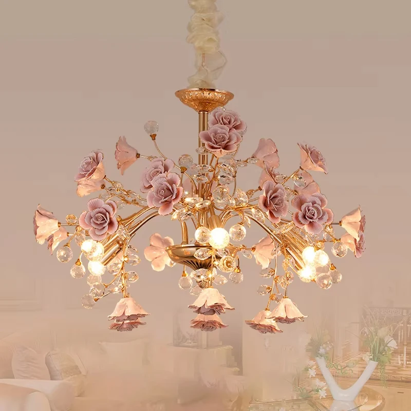 Luxury Bedroom LED Crystal Chandeliers Modern Rose Decoration Chandelier Lighting Nordic Living Room