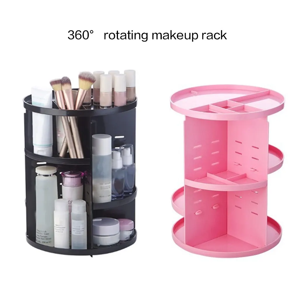 Rotating Makeup Shelf Organizer Fashion 360-Degree Cosmetic Storage Box Brush Holder Jewelry Case Detachable