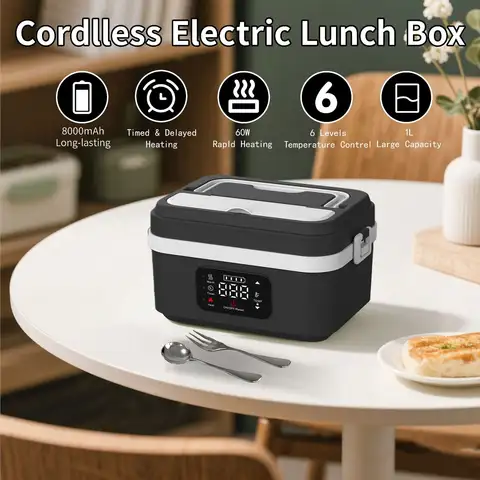 8000mAh 휴대용 전기 도시락 상자 업그레이드 된 물없는 스마트 열 보존 전기 도시락 여행 사무실에 적합