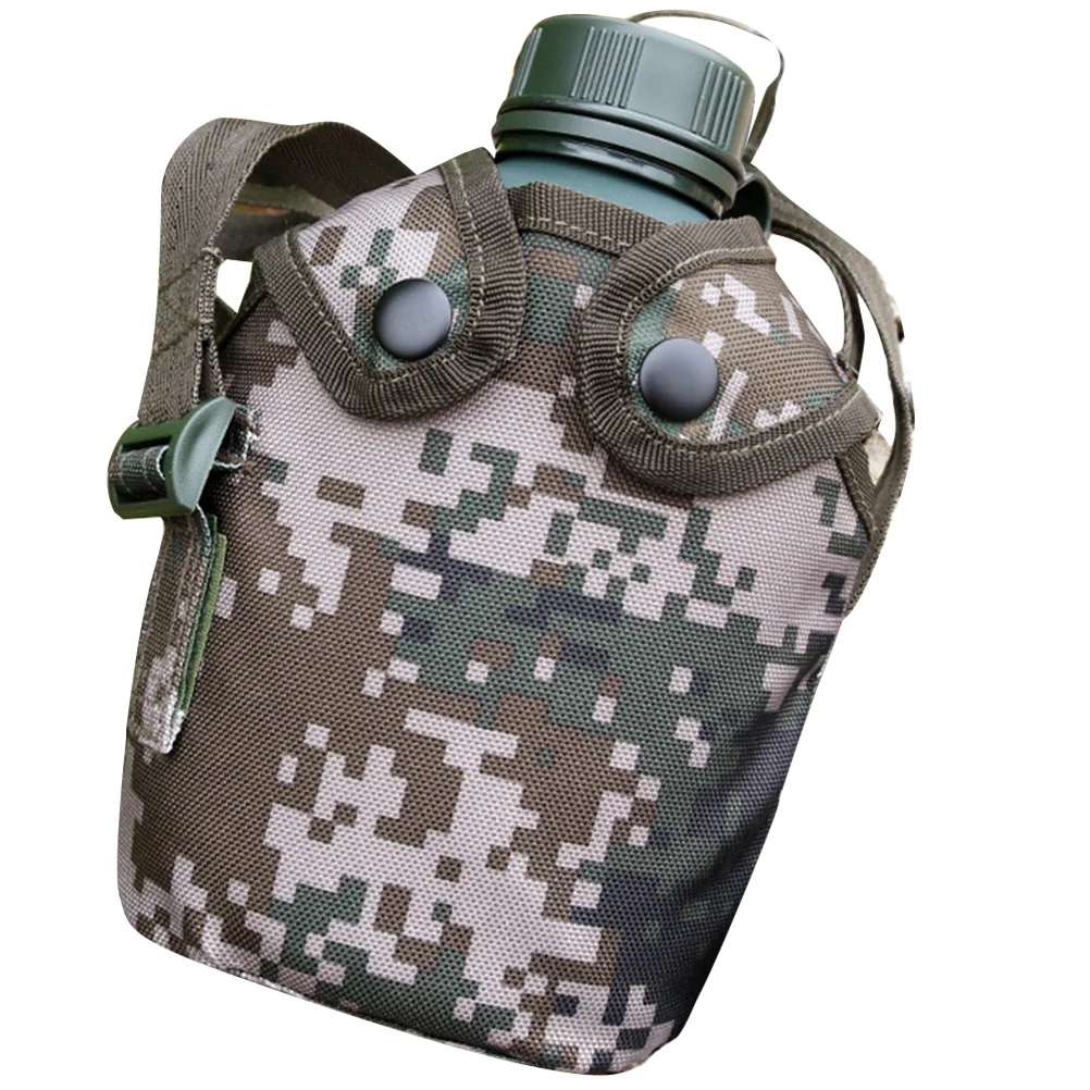 

1 Set 1L Camouflage Water Bottle Heavy Duty Aluminum Alloy Military Canteen Leakproof Snap Closure For Camping Hiking Outdoor