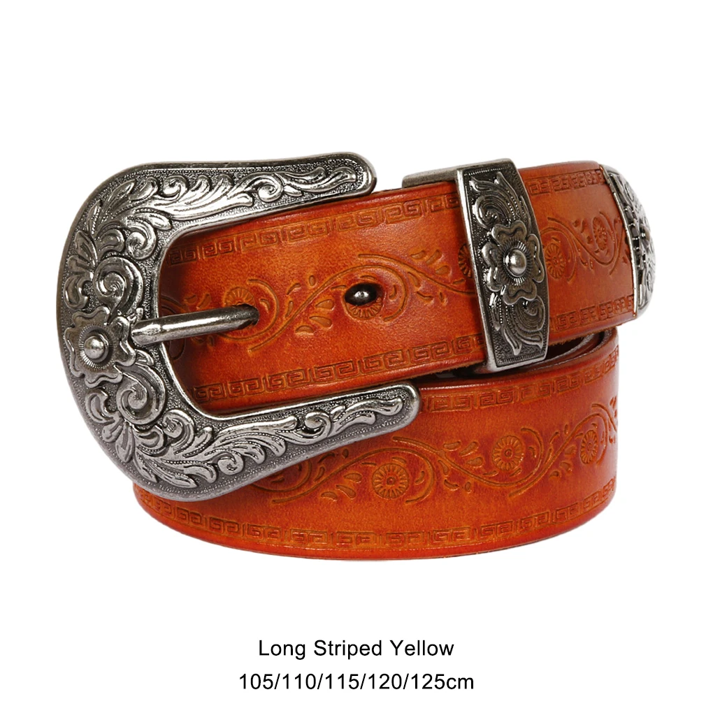 Long Fashion Rivet Belt With Embossed Pattern Style Alloy Buttons Are Practical And Convenient