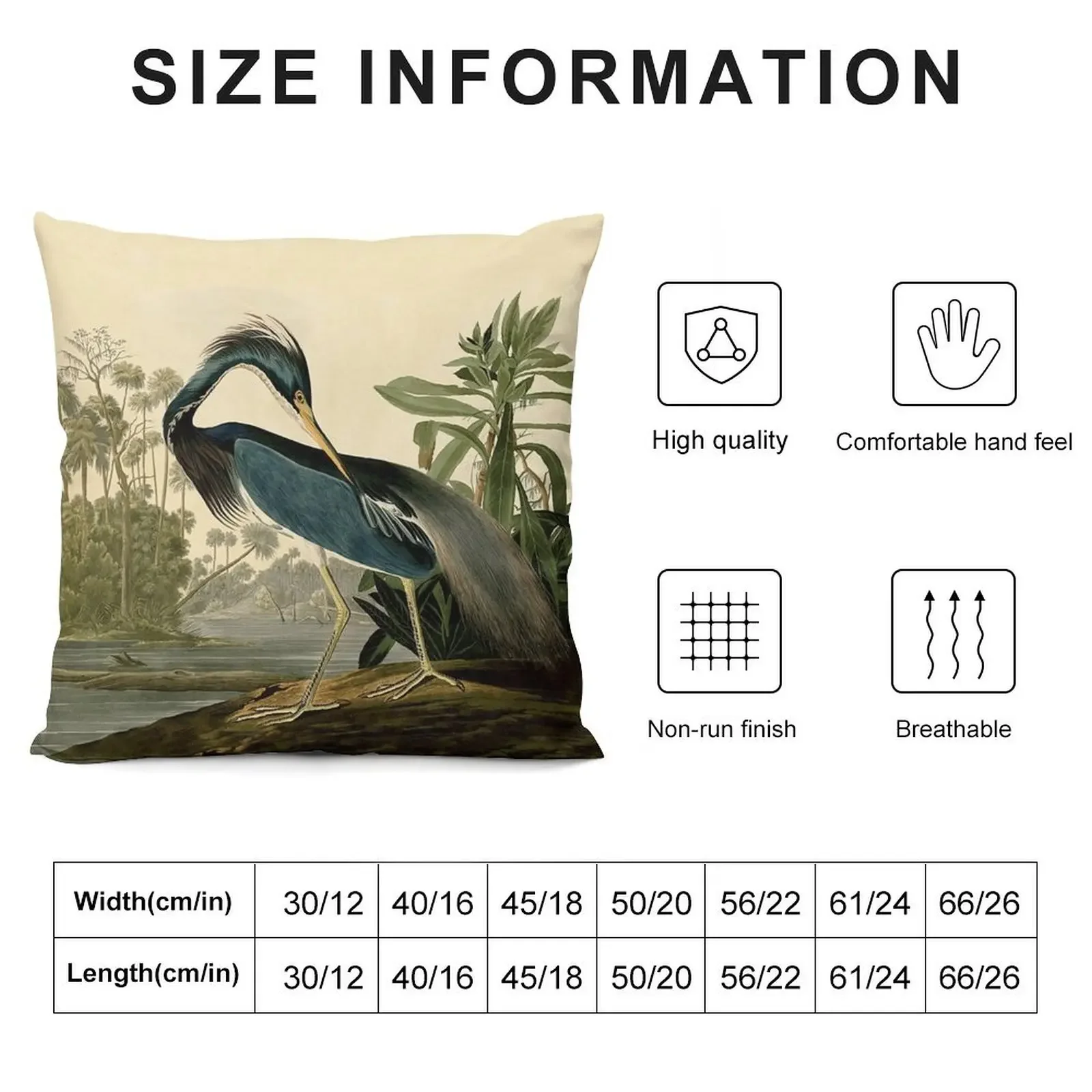 Audubon Bird Louisiana Heron Antique Art Throw Pillow Cushion Cover For Sofa Decorative Sofa Cushion sleeping pillows pillow