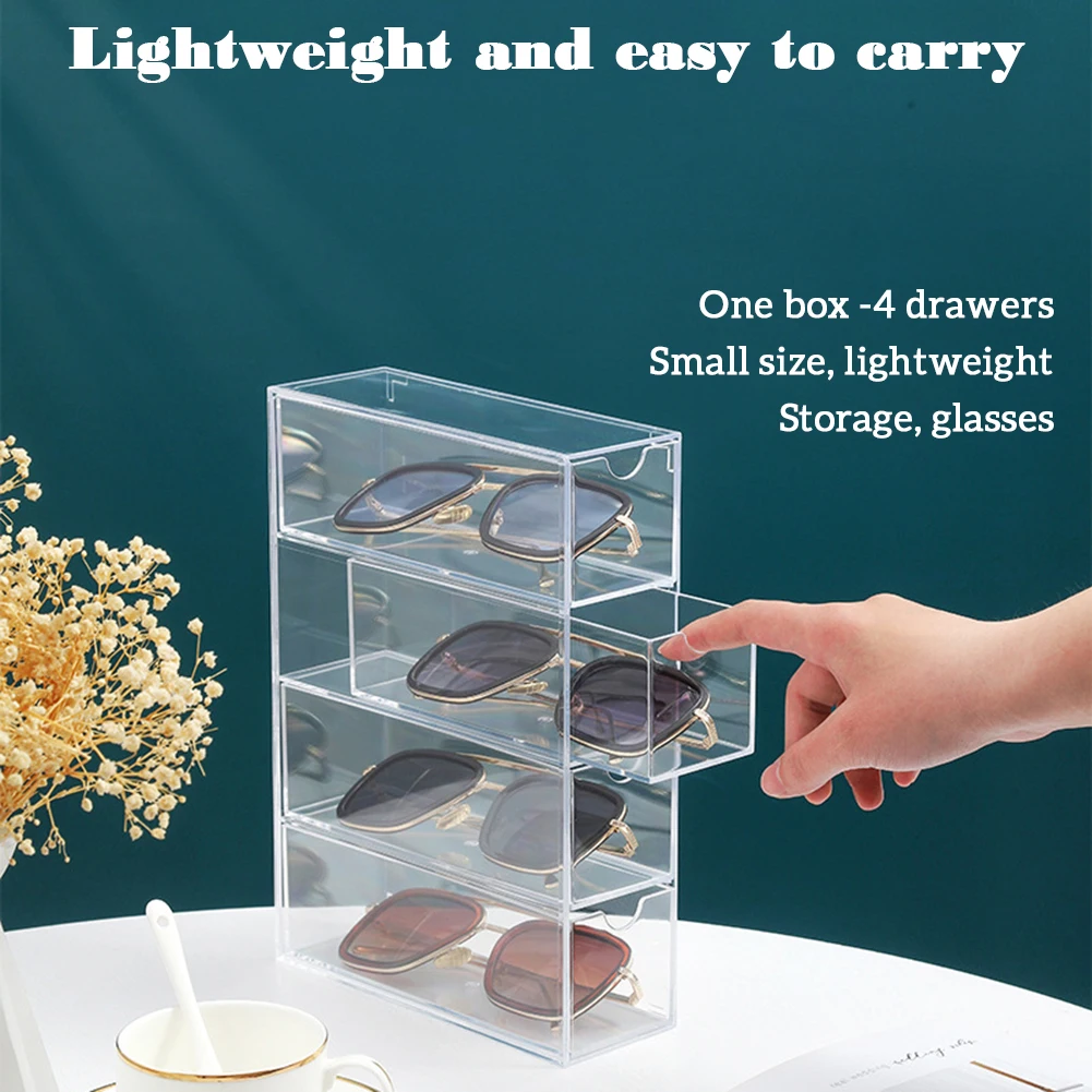 4 Layers Desk Mounted Glasses Box Superposable Transparent Glasses Case Space-saving Dustproof Box For Sunglasses Storage