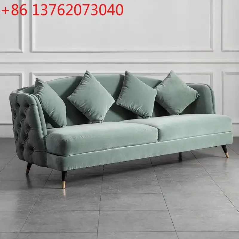 American living room pull button minimalist light luxury velvet fabric sofa solid wood straight row French sofa