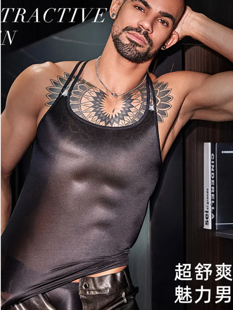 

Сексуальное мужское сексуальное нижнее белье с видимыми мышцами, тонкие прозрачные подтяжки с подвесным вентиляционным отверстием на шее, без рукавов, с открытой спиной F2NN