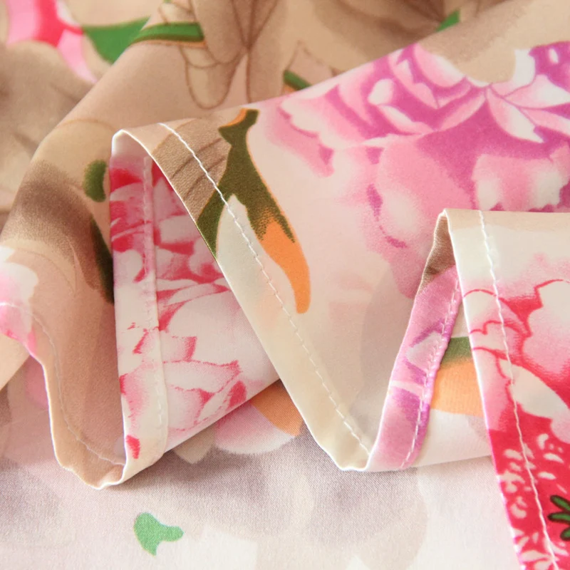 NEW 100% Pure Silk Pillow Towel Tie To The Pillow 4 Lines In The Backside Floral Printed Not A Pillowcase Only A Cover