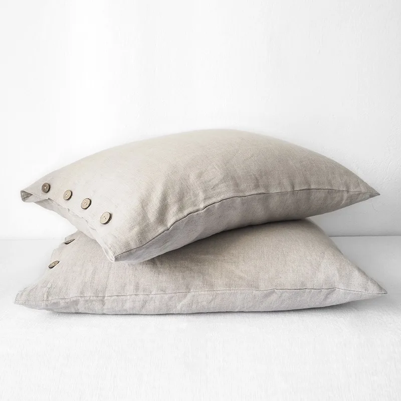 Pure Linen Pillowcase with Button, Pillow Cover,Soft Breathable Good for Hair&Skin, Customizable, 1 Piece