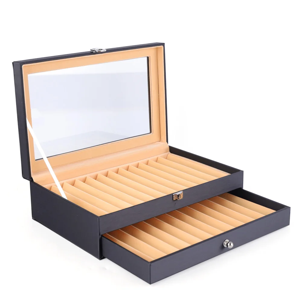 مجمع أقلام 2/3-Tier، صندوق عرض أقلام 24/36، منظم أقلام مع أدراج زجاج شفاف، صندوق منظم لتخزين الجلود #6